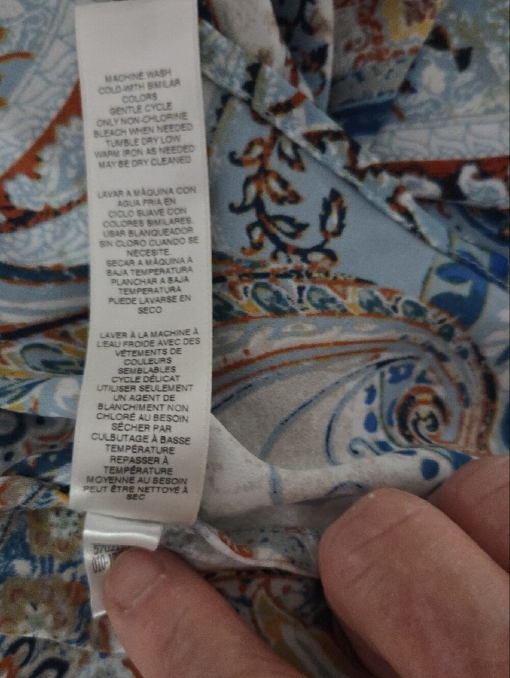 Chico's Blue, Orange & Cream Paisley Print Blouse - Picture 4 of 5